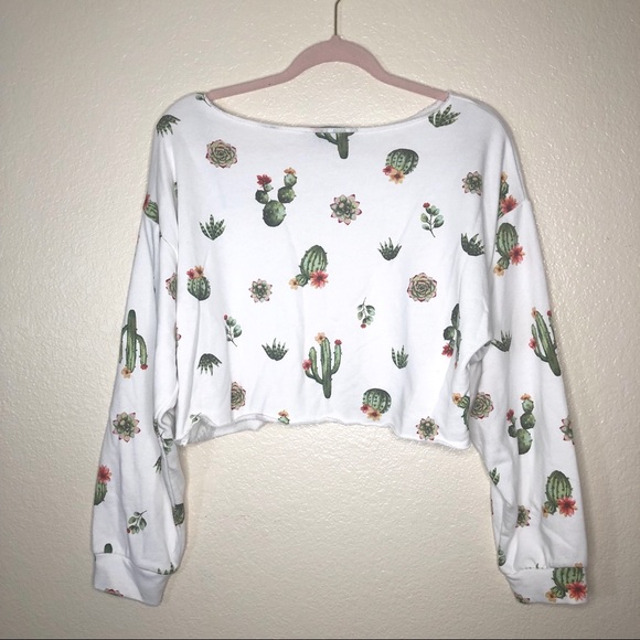 Forever 21 Cropped Sweatshirt Cactus Print Size M - Picture 2 of 7